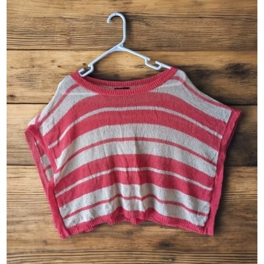 Bebe Sweater Vest Sleeveless Striped Coral Tan Oversized Womens Sz P/S Tank Y2K